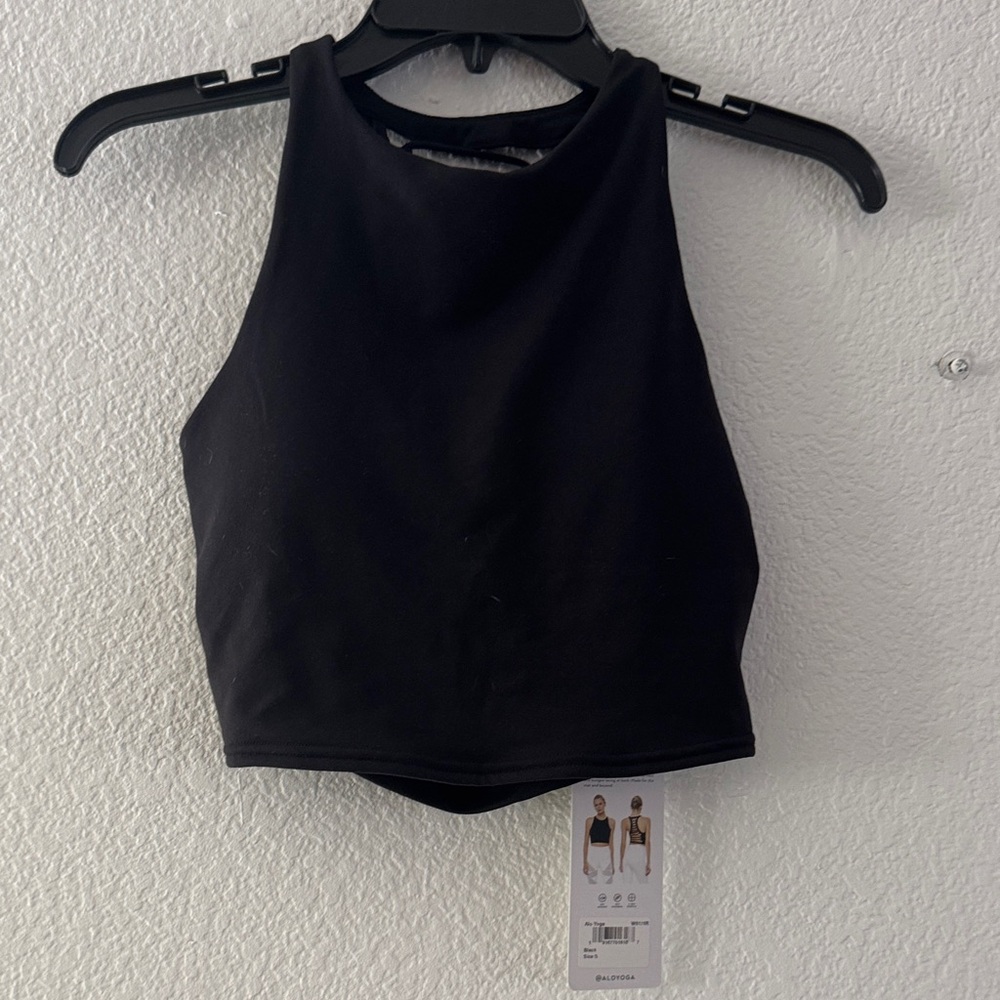 ALO Yoga Black High Neck Tank Top with open lace up back